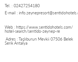 Sentido Zeynep Resort iletiim bilgileri